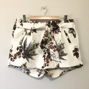 Botanical Floral Paper Bag Waist Shorts with Belt Size M